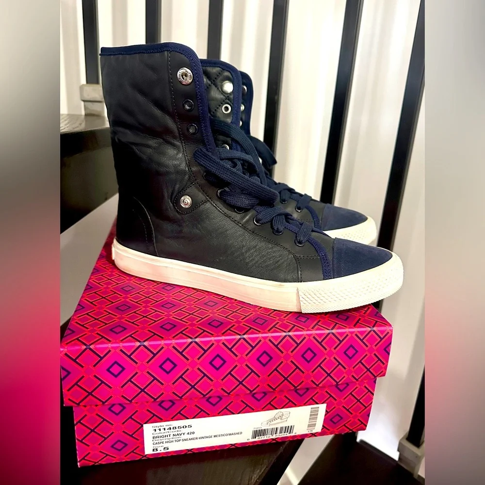 Tory Burch calf leather high top sneakers sz 8.5